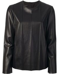 schwarzer Leder Pullover mit einem Rundhalsausschnitt
