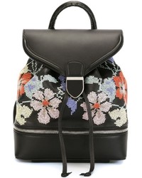 schwarzer Leder Rucksack mit Blumenmuster