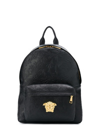 schwarzer Leder Rucksack mit Blumenmuster von Versace