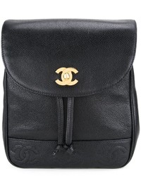 schwarzer Leder Rucksack von Chanel