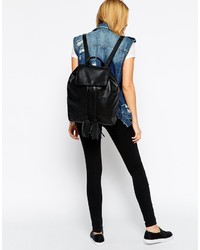 schwarzer Leder Rucksack von Asos