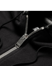 schwarzer Lederpullover mit einem kapuze von Saint Laurent