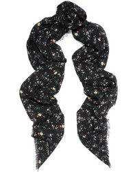 schwarzer leichter Schal mit Blumenmuster von Saint Laurent