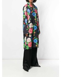 schwarzer Mantel aus Brokat mit Blumenmuster von Nina Ricci