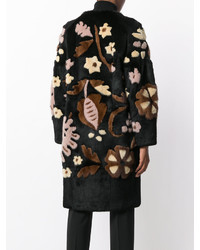 schwarzer Mantel mit Blumenmuster von Alberta Ferretti