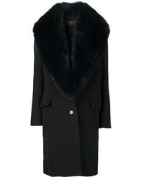 schwarzer Mantel mit einem Pelzkragen von Cédric Charlier