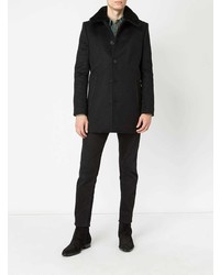schwarzer Mantel mit einem Pelzkragen von Saint Laurent