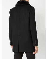 schwarzer Mantel mit einem Pelzkragen von Saint Laurent