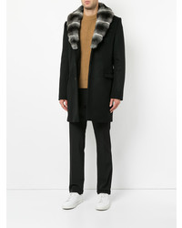 schwarzer Mantel mit einem Pelzkragen von Yves Salomon Homme