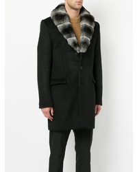 schwarzer Mantel mit einem Pelzkragen von Yves Salomon Homme