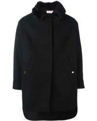 schwarzer Mantel mit einem Pelzkragen von Giamba