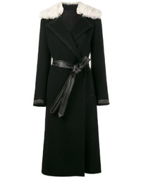 schwarzer Mantel mit einem Pelzkragen von Helmut Lang