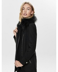 schwarzer Mantel mit einem Pelzkragen von Only