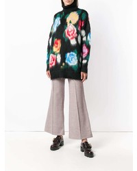schwarzer Mohair Oversize Pullover mit Blumenmuster von Miu Miu