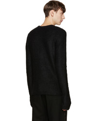 schwarzer Mohair Pullover mit einem Rundhalsausschnitt von John Lawrence Sullivan