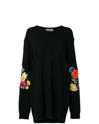 schwarzer Oversize Pullover mit Blumenmuster