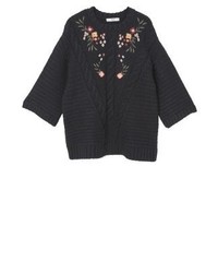 schwarzer Oversize Pullover mit Blumenmuster von Mango