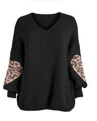 schwarzer Oversize Pullover mit Leopardenmuster von PEKIVESSA