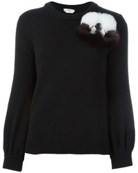 schwarzer Pelz Pullover mit einem Rundhalsausschnitt von Fendi