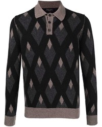 schwarzer Polo Pullover mit Argyle-Muster