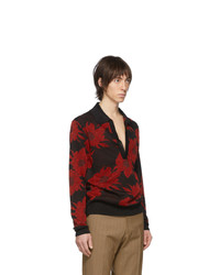 schwarzer Polo Pullover mit Blumenmuster von Dries Van Noten