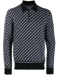 schwarzer Polo Pullover mit geometrischem Muster