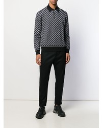 schwarzer Polo Pullover mit geometrischem Muster von Prada