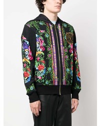 schwarzer Pullover mit einem Kapuze mit Blumenmuster von VERSACE JEANS COUTURE