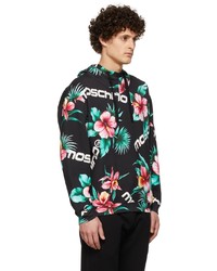 schwarzer Pullover mit einem Kapuze mit Blumenmuster von Moschino