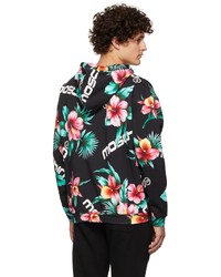 schwarzer Pullover mit einem Kapuze mit Blumenmuster von Moschino