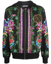 schwarzer Pullover mit einem Kapuze mit Blumenmuster von VERSACE JEANS COUTURE