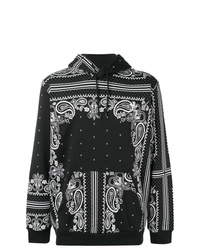 schwarzer Pullover mit einem Kapuze mit Paisley-Muster