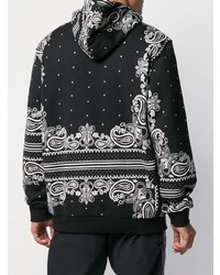 schwarzer Pullover mit einem Kapuze mit Paisley-Muster von adidas