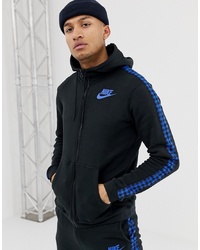 schwarzer Pullover mit einem Kapuze mit Vichy-Muster von Nike