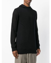 schwarzer Pullover mit einem Kapuze von Rick Owens