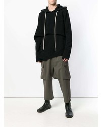 schwarzer Pullover mit einem Kapuze von Rick Owens