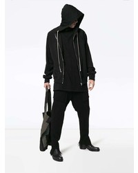 schwarzer Pullover mit einem Kapuze von Rick Owens