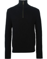 schwarzer Pullover mit einem Reißverschluss am Kragen von AMI Alexandre Mattiussi