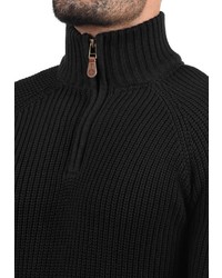 schwarzer Pullover mit einem Reißverschluss am Kragen von Solid