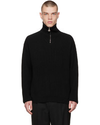 schwarzer Pullover mit einem Reißverschluss am Kragen von Solid Homme