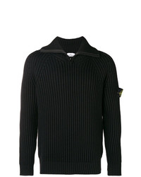 schwarzer Pullover mit einem Reißverschluss am Kragen von Stone Island
