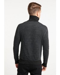 schwarzer Pullover mit einem Reißverschluss am Kragen von Tuffskull
