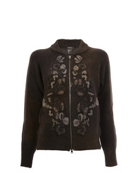 schwarzer Pullover mit einem Reißverschluß mit Blumenmuster von Avant Toi