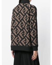 schwarzer Pullover mit einem Reißverschluß mit Karomuster von Fendi