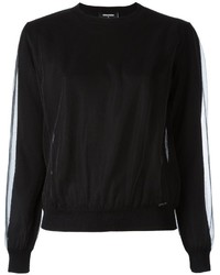 schwarzer Pullover mit einem Rundhalsausschnitt aus Netzstoff