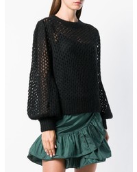 schwarzer Pullover mit einem Rundhalsausschnitt aus Netzstoff von Zimmermann