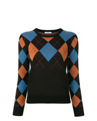 schwarzer Pullover mit einem Rundhalsausschnitt mit Argyle-Muster