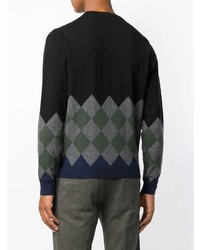 schwarzer Pullover mit einem Rundhalsausschnitt mit Argyle-Muster von Sun 68