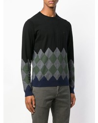 schwarzer Pullover mit einem Rundhalsausschnitt mit Argyle-Muster von Sun 68