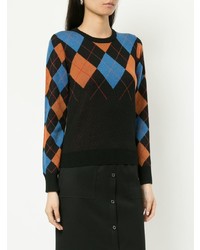 schwarzer Pullover mit einem Rundhalsausschnitt mit Argyle-Muster von GUILD PRIME